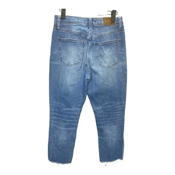 MADEWELL High Rise Slim Crop Boyfriend Jeans 25 Raw Hem Denim Cotton Blend Blue - Picture 3 of 5